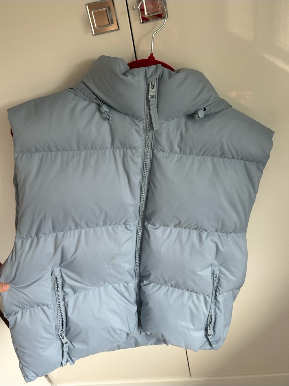 Aritzia ( TNA) Light Blue PufferVest with hood that could be hid